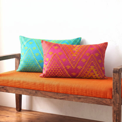 Kilim Pattern Embroidered Cushion Cover – Hot Pink & Orange