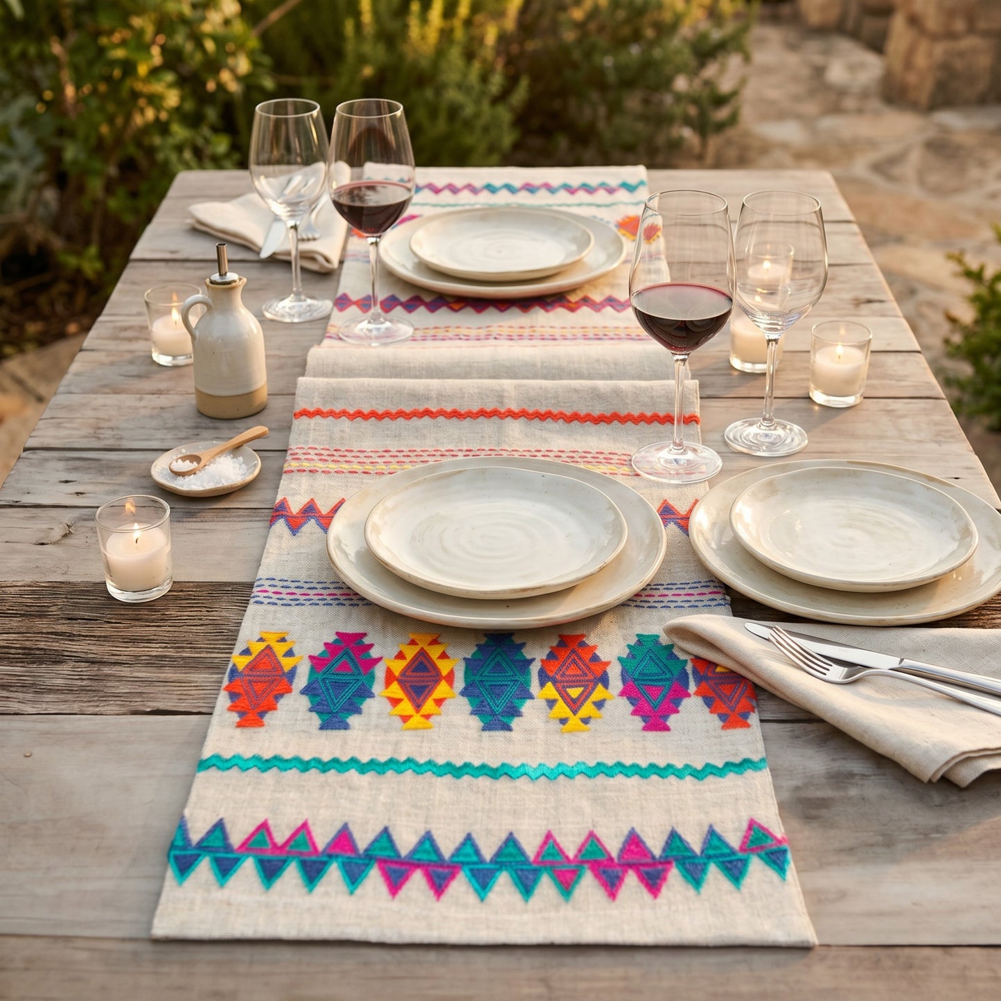 Folk Kilim Table Runner – Aztec | Pure Linen Embroidery | Bohemian Decor - Vliving