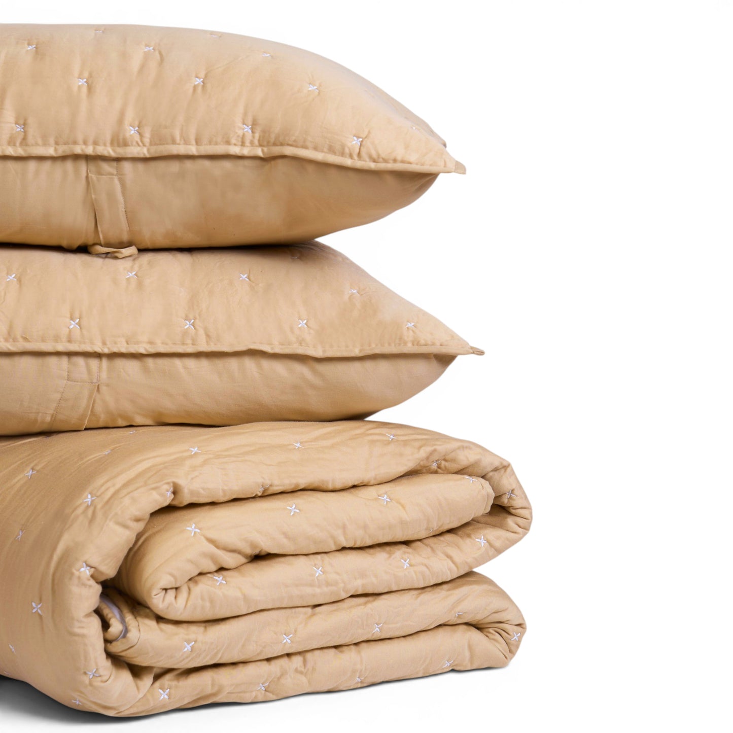 Beige 300TC Fine Cotton Quilted Bed Set – Diamond Pattern Tuck Quilting