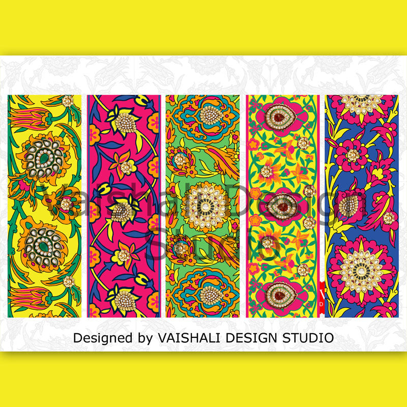 Bookmarks with multicolour persian pattern, digital downloads, 2"X 6"
