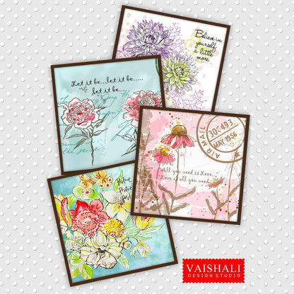 Floral coasters with quotes, printable coasters, set of 4 designs, 3.8" x 3.8"