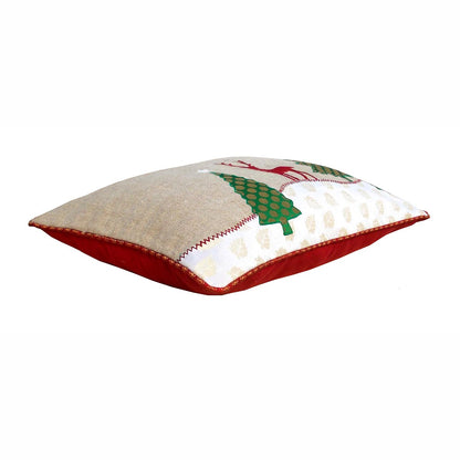 Christmas tree with reindeer cushion cover, linen fabric pillow cover