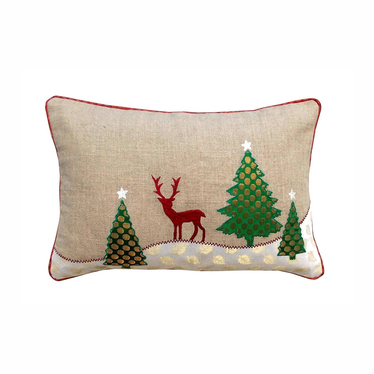 Christmas tree with reindeer cushion cover, linen fabric pillow cover