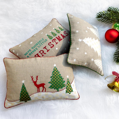 Christmas tree with reindeer cushion cover, linen fabric pillow cover - Vliving