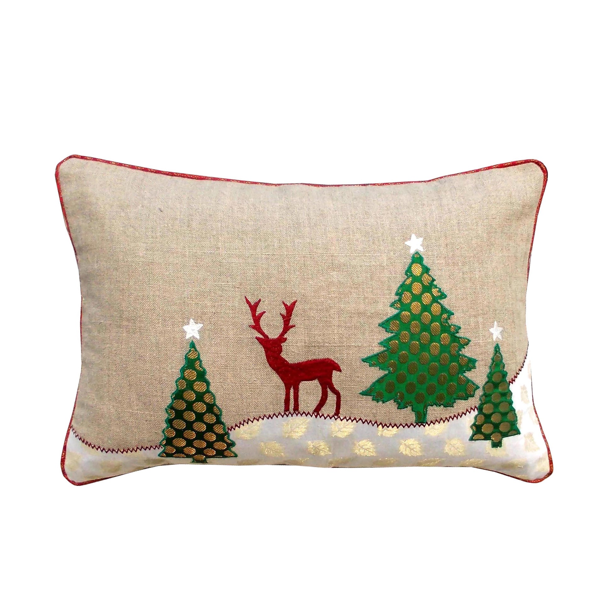 Christmas tree with reindeer cushion cover, linen fabric pillow cover - Vliving
