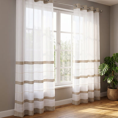 Linen & Organdy Curtain Panel | Linen Bands & Beading Lace | 4 Hanging Styles | 52 × 63 & 52 × 84 inches - Vliving