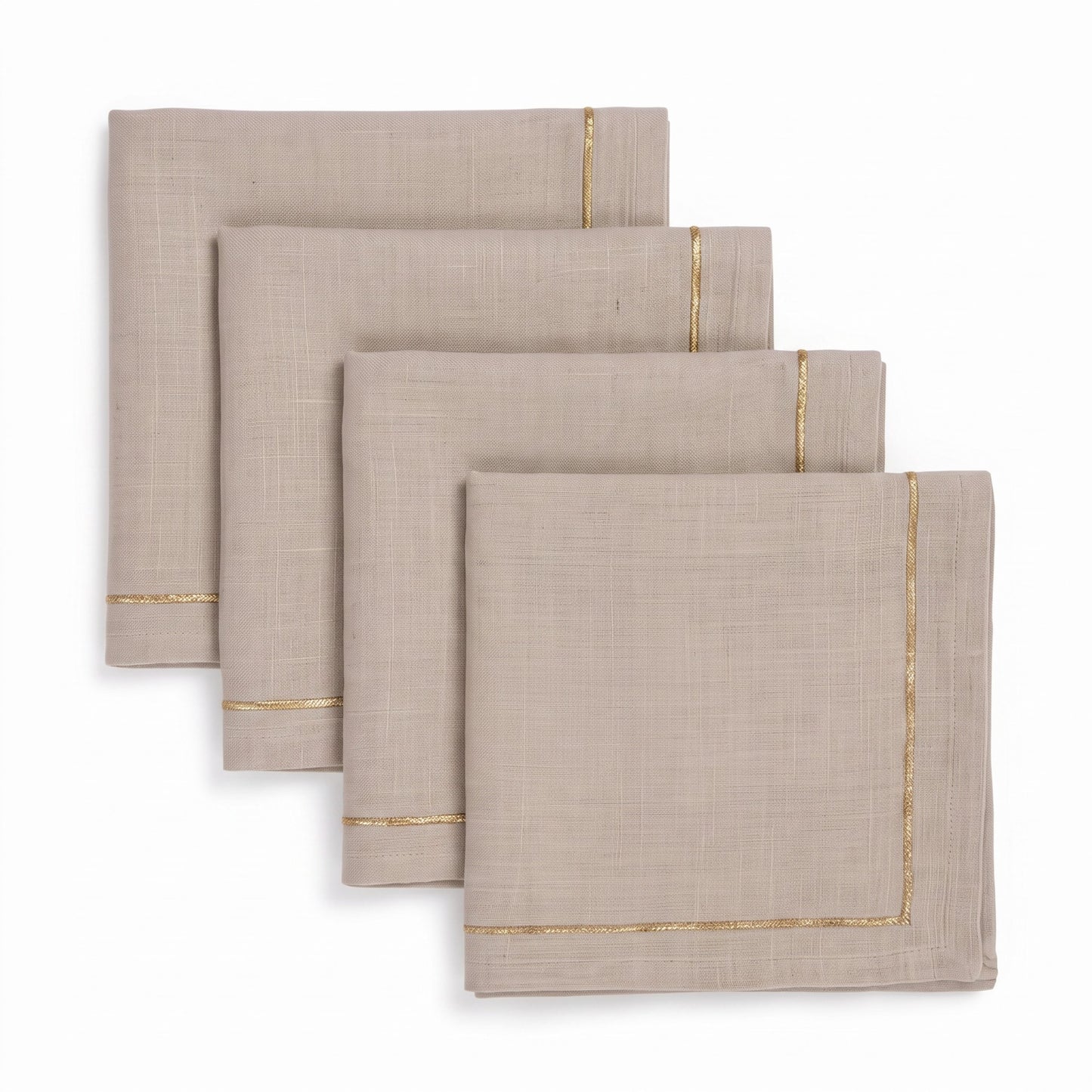 Kintsugi Linen Table Napkins – Beige with Gold Zari Border