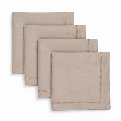 Kintsugi Linen Table Napkins – Beige with Gold Zari Border