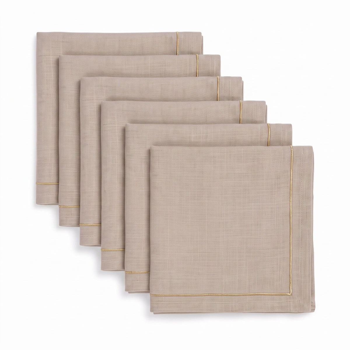 Kintsugi Linen Table Napkins – Beige with Gold Zari Border
