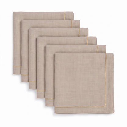 Kintsugi Linen Table Napkins – Beige with Gold Zari Border