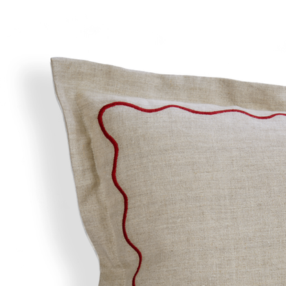 Christmas flanged linen pillow cover with wave embroidery on the flange, sizes available