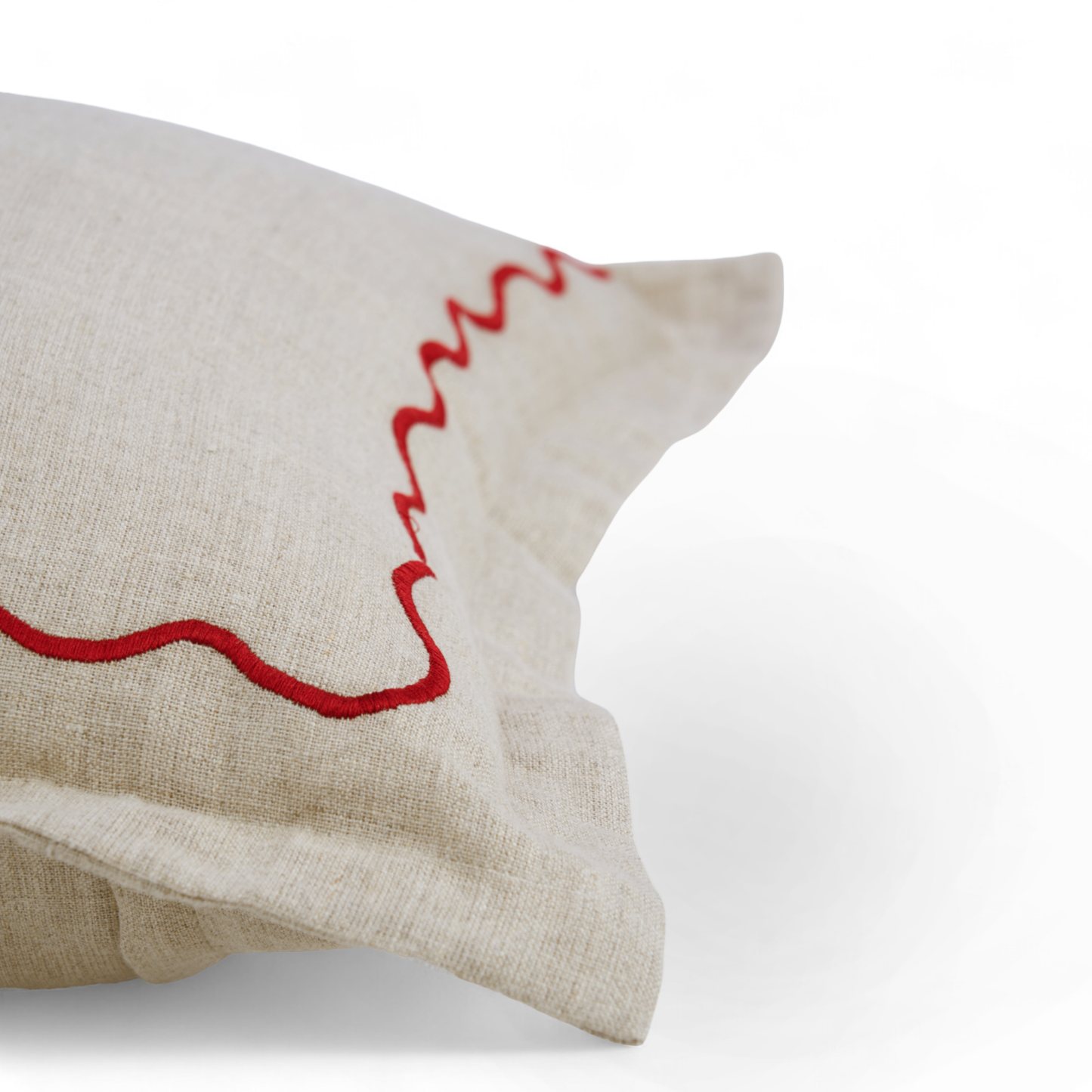 Christmas flanged linen pillow cover with wave embroidery on the flange, sizes available