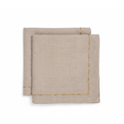 Kintsugi Linen Table Napkins – Beige with Gold Zari Border
