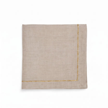 Kintsugi Linen Table Napkins – Beige with Gold Zari Border