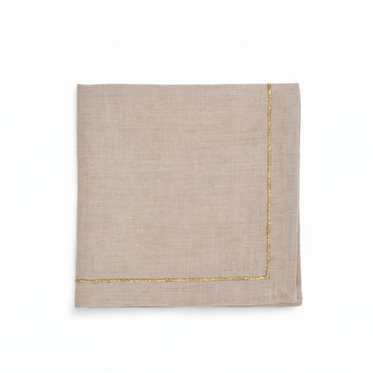 Kintsugi Linen Table Napkins – Beige with Gold Zari Border