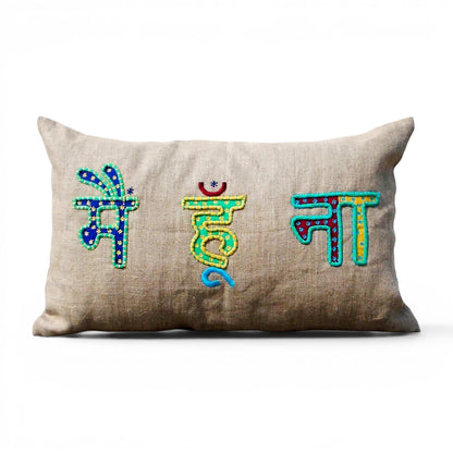 Pillow Talk Main Hoon Na Linen Cushion Cover – Rajasthani Applique & Embroidery | 12×20" - Vliving