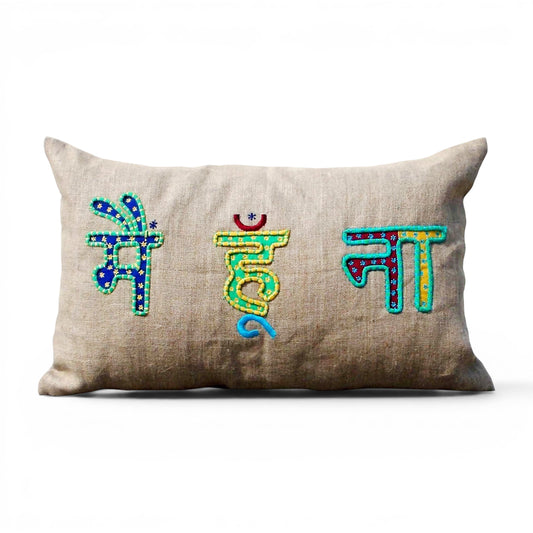 Pillow Talk Main Hoon Na Linen Cushion Cover – Rajasthani Applique & Embroidery | 12×20" - Vliving