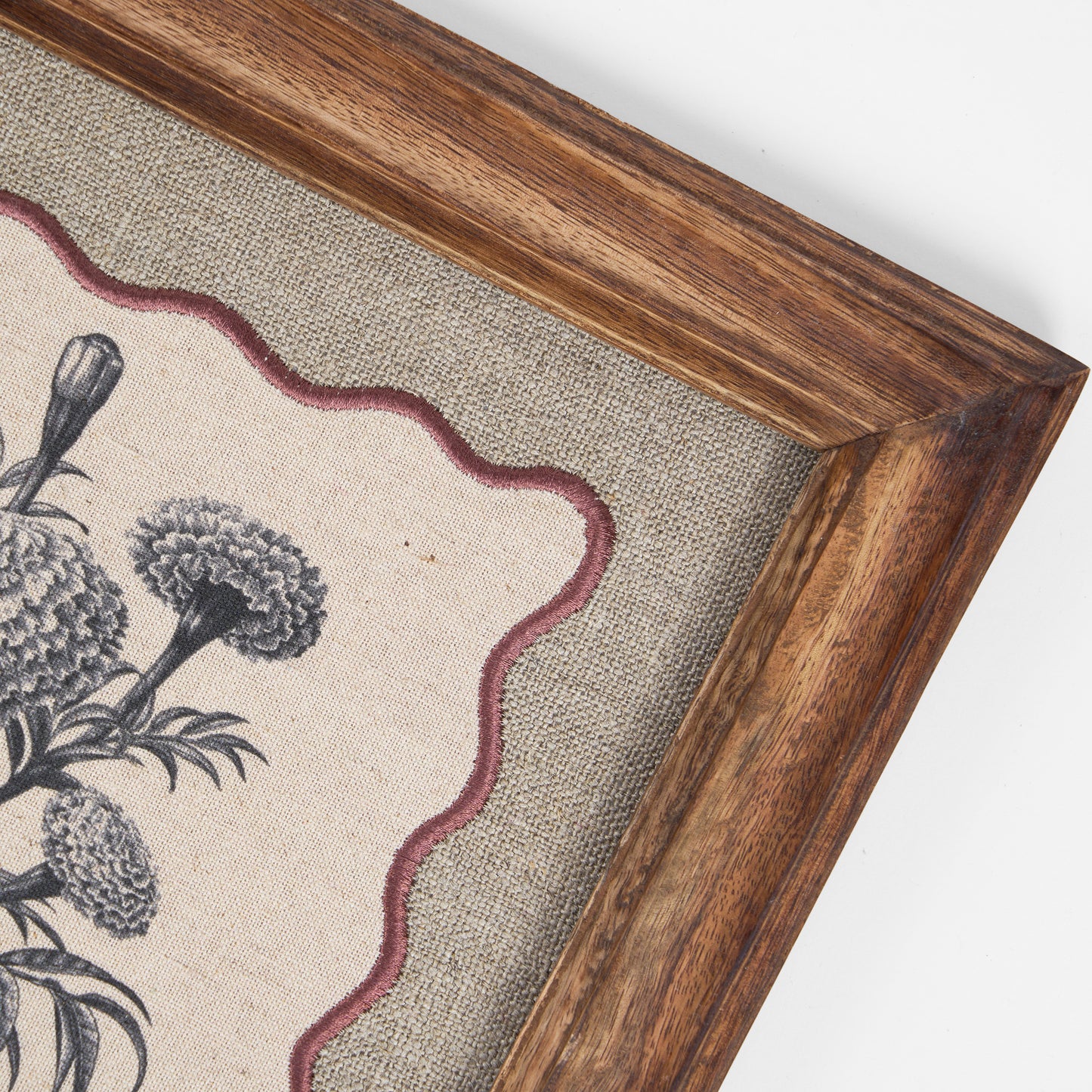 Marigold Botanical Wall Art – Framed Gift | Embroidered Linen, 12×12 inches