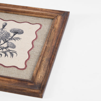 Marigold Botanical Wall Art – Framed Gift | Embroidered Linen, 12×12 inches
