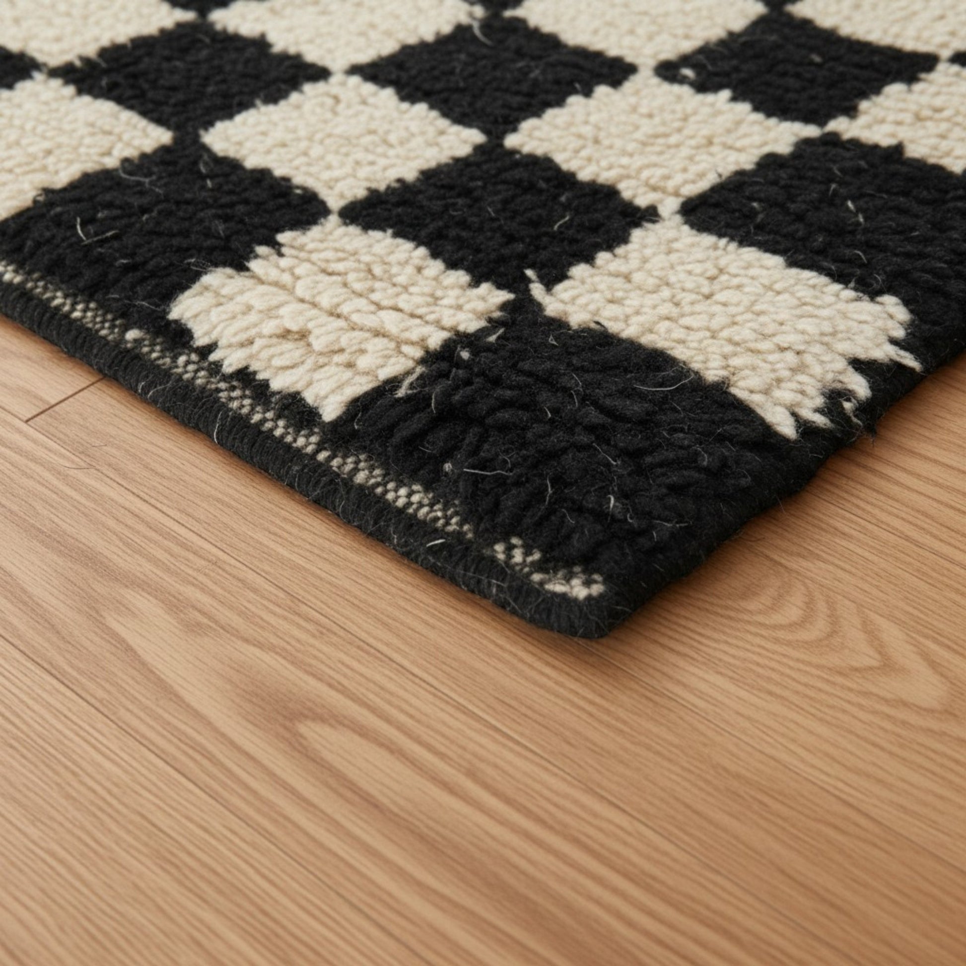 Moroccan Hand Knotted Wool Blend Carpet - Black and white - Vliving