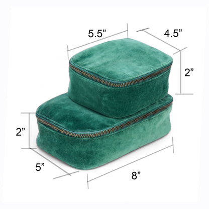 Set of 2 nesting boxes in BOTTLE GREEN colour velvet - travel accessory