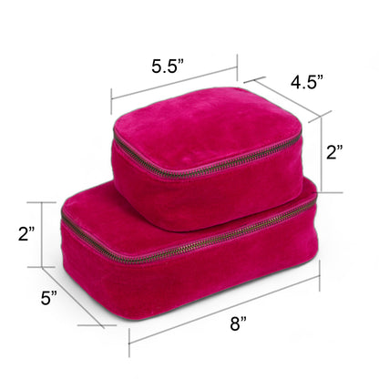 Set of 2 nesting boxes in Fuschia colour velvet - travel accessory