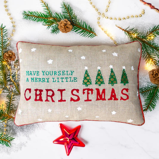 Merry Christmas cushion cover, linen and brocade pillow cover - Vliving