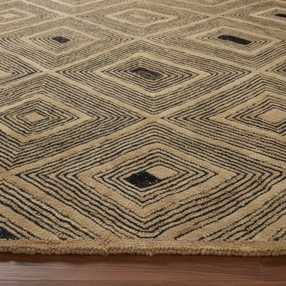 Moroccan Hand Tufted Wool Blend Carpet - Beige & Black Diamonds - Vliving