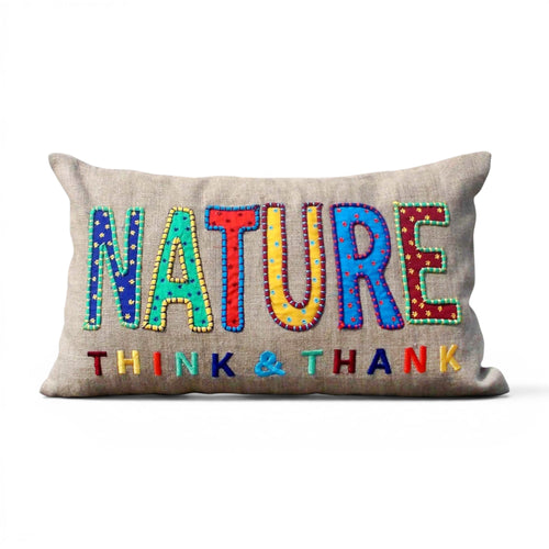 Pillow Talk NATURE Linen Cushion Cover – Rajasthani Applique & Embroidery | 12×20