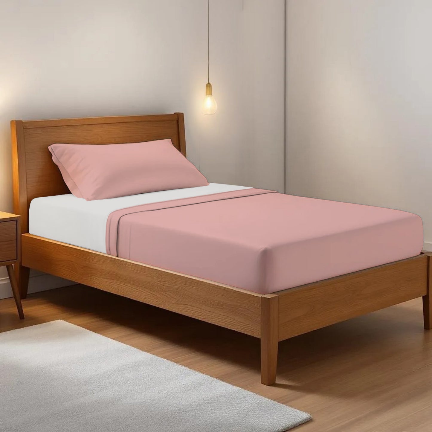 OLD ROSE 300TC flat sheet set, premium pure cotton satin