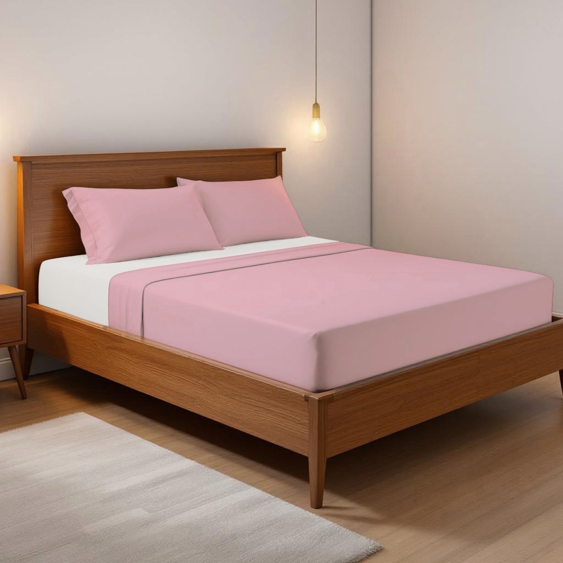 OLD ROSE 300TC flat sheet set, premium pure cotton satin - Vliving