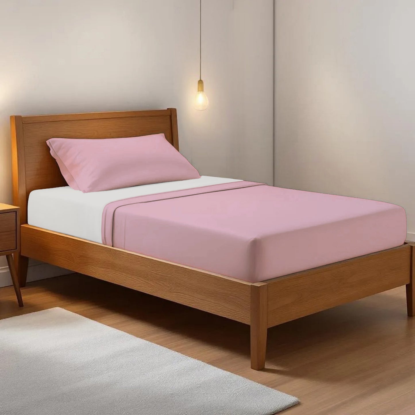 OLD ROSE 300TC flat sheet set, premium pure cotton satin - Vliving