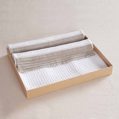 GIFT PACK - Luxury Organic Cotton Waffle Towel Set – 3 Piece | Pintuck Linen & Lace Trims