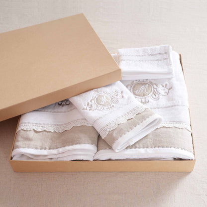 GIFT PACK - Luxury Towel Set – 4 Pieces | Customizable with Monogram | Linen Appliqué and Embroidery