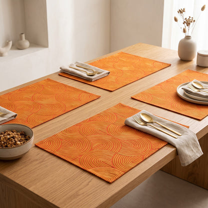 Kashidakaari Tangerine Placemat | Modern Retro Geometric Embroidery | 100% Cotton