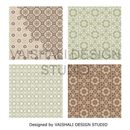 Tile pattern, printable coasters, set of 4 designs, 3.8"X3.8"