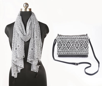2 PC GIFT PACK - sling bag with a moroccan pattern stole