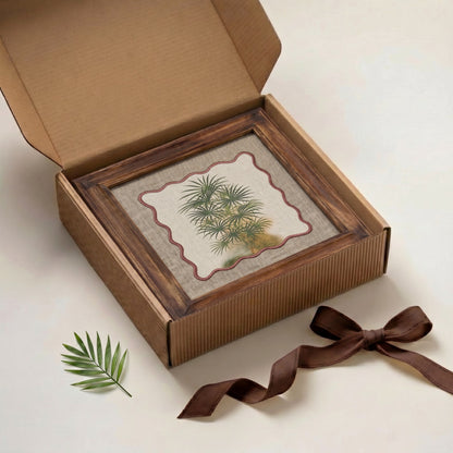 Palm 2 Botanical Wall Art – Framed Gift | Embroidered Linen, 12×12 inches