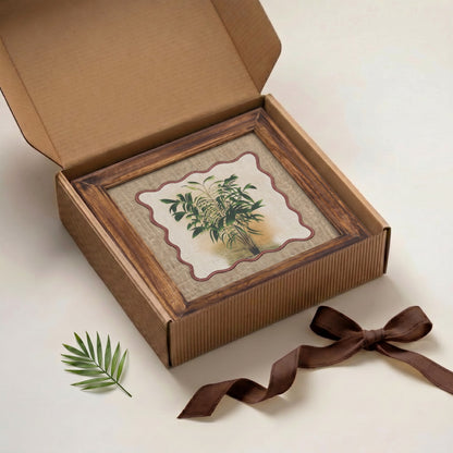 Palm 1 Botanical Wall Art – Framed Gift | Embroidered Linen, 12×12 inches