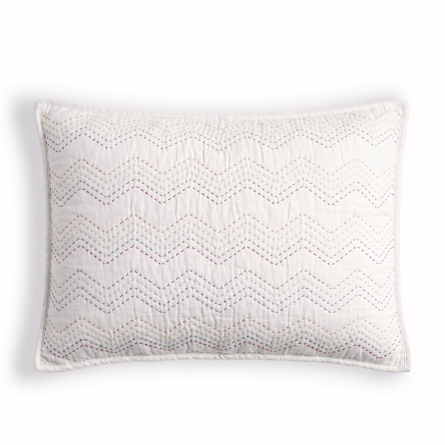 White Kantha Quilt | Chevron Pattern Quilting | Quilt Set, Quilt or Pillow Case