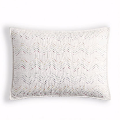 White Kantha Quilt | Chevron Pattern Quilting | Quilt Set, Quilt or Pillow Case