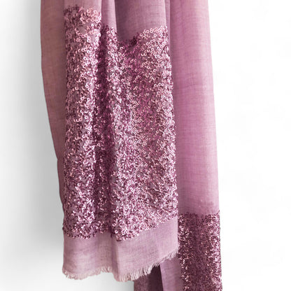Scarf - Light Mauve fine wool with sequin border