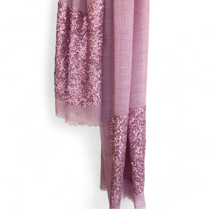 Scarf - Light Mauve fine wool with sequin border