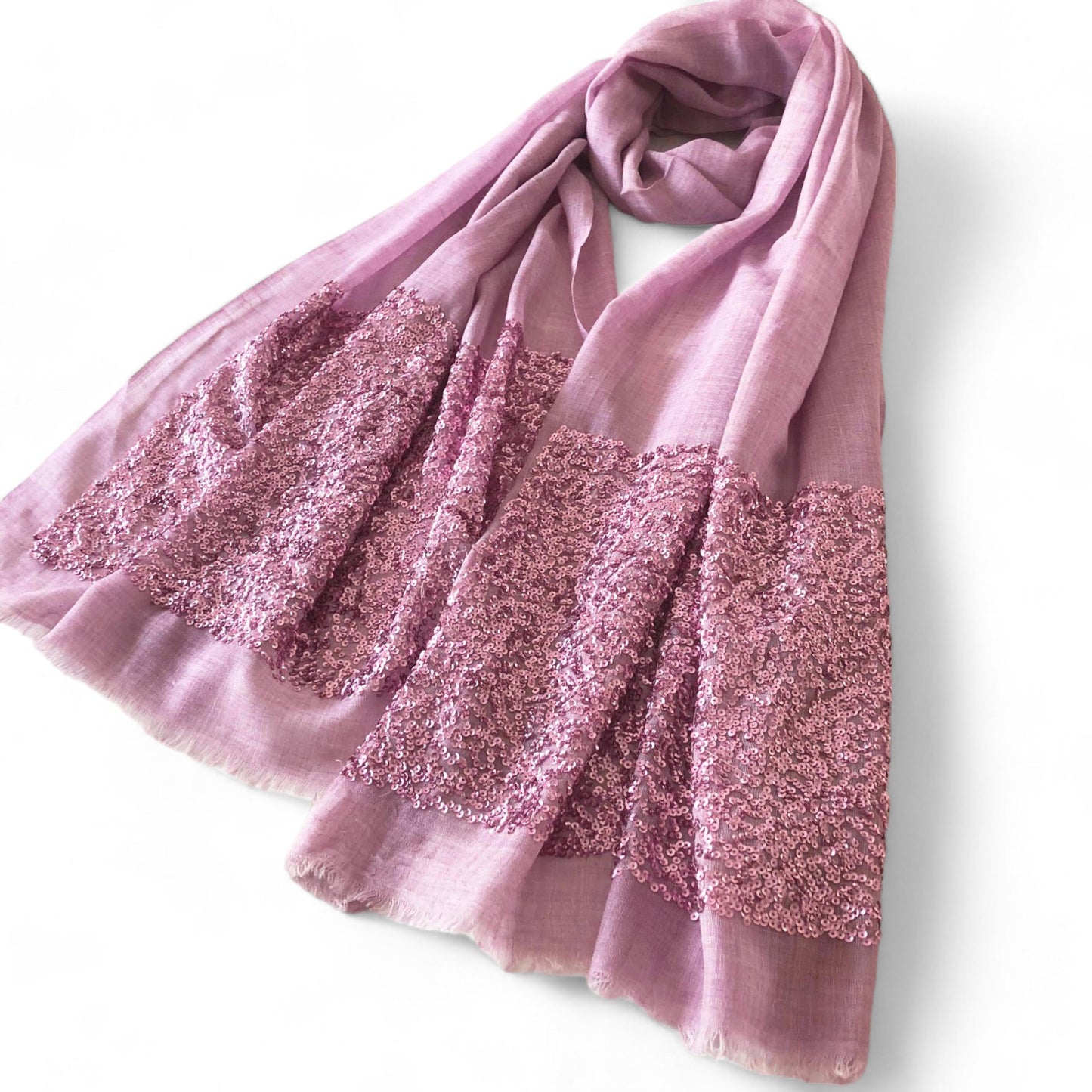 Scarf - Light Mauve fine wool with sequin border