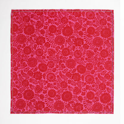 Matyo Hot Pink Floral Print Cotton Table Napkin | Set of 4 or 6 | 18 × 18 inches