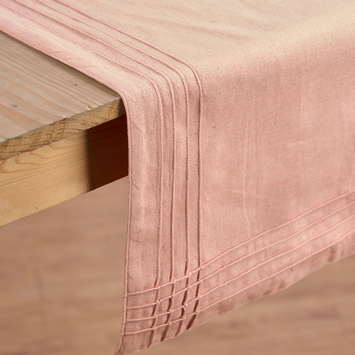 AMOUR - Solid Blush linen cotton table runner with pintuck border, sizes available