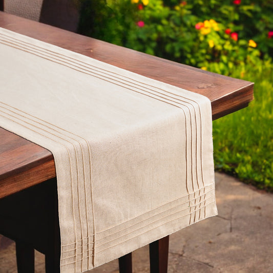 AMOUR - Solid Beige linen cotton table runner with pintuck border, sizes available