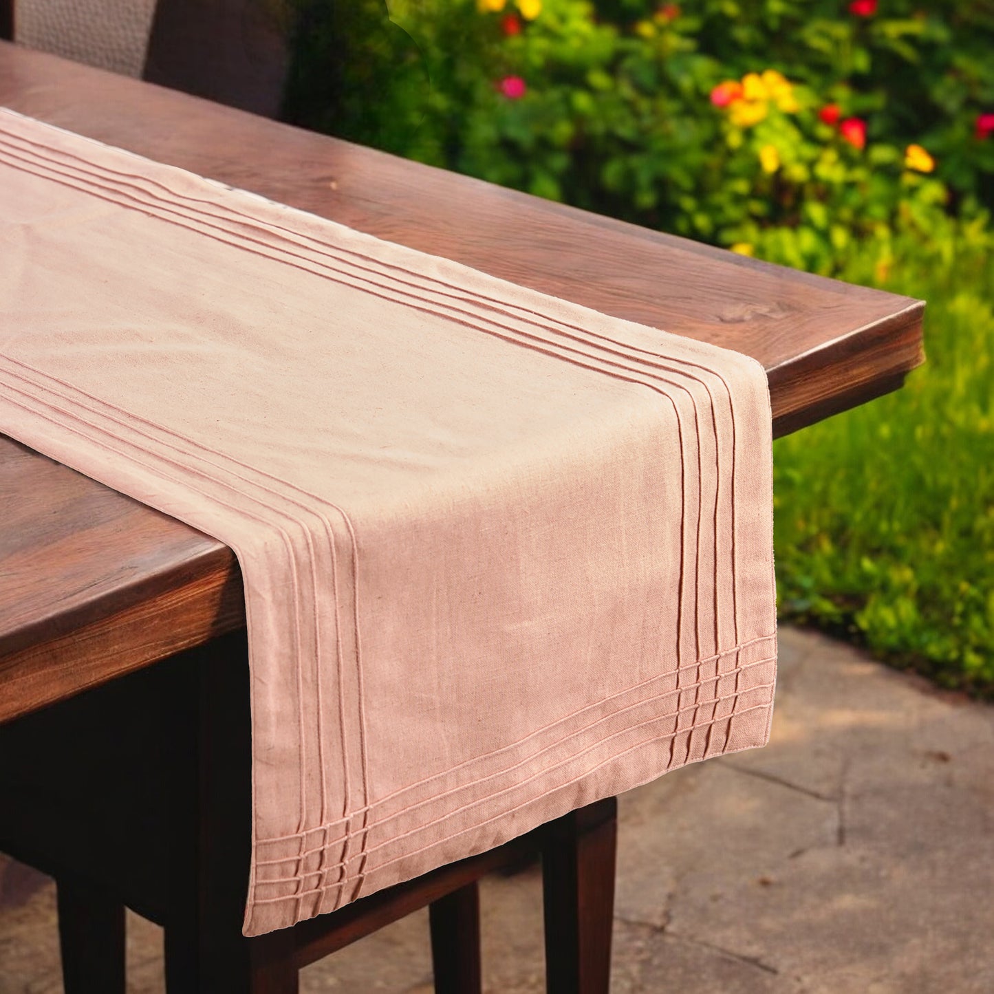 AMOUR - Solid Blush linen cotton table runner with pintuck border, sizes available