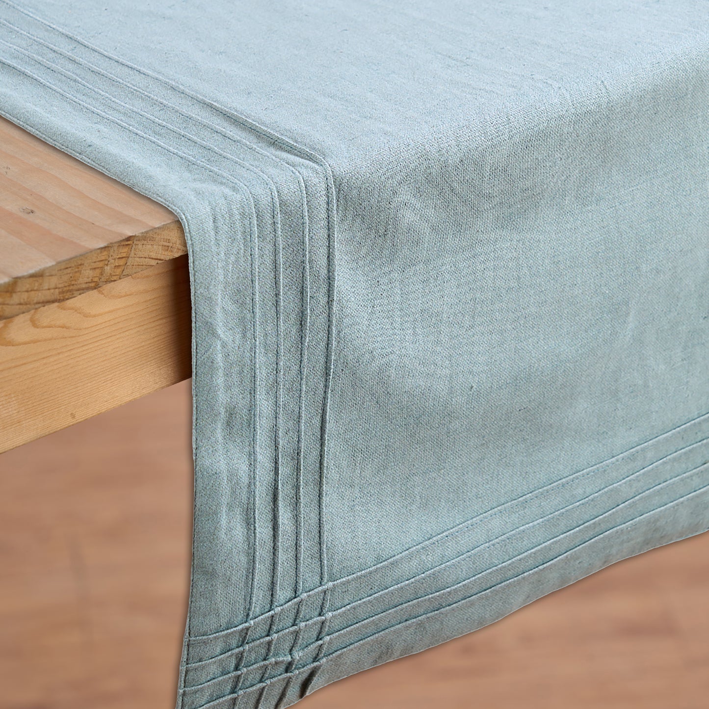 AMOUR - Solid Duck Egg linen cotton table runner with pintuck border, sizes available