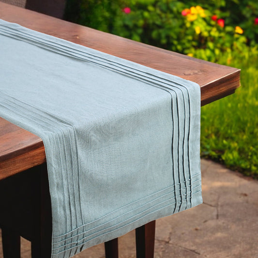 AMOUR - Solid Duck Egg linen cotton table runner with pintuck border, sizes available